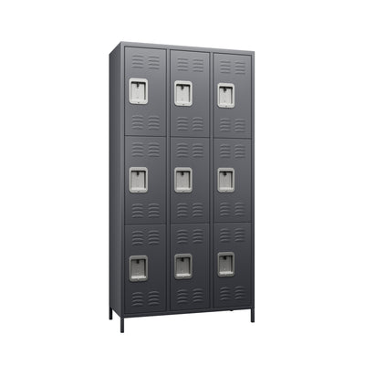 GREATMEET Metal Locker for School Office Gym Bedroom,9 Doors Black Steel Storage Locker Cabinet for Employees, Industrial Storage Locker, Assembly Required