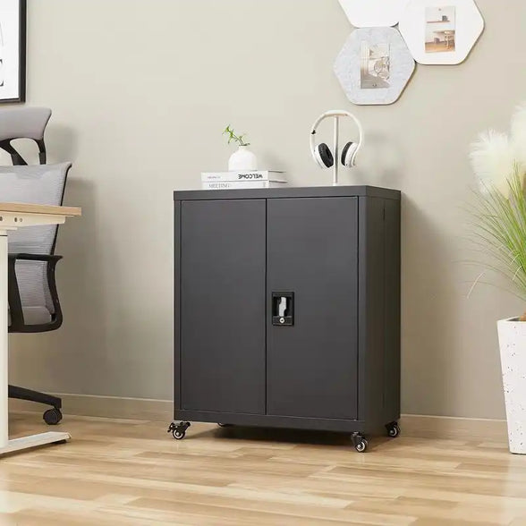 GREATMEET Steel Storage Cabinet with Wheels Suit for Home Office,Metal Cabinet with 1 Adjustable Shelf for Files