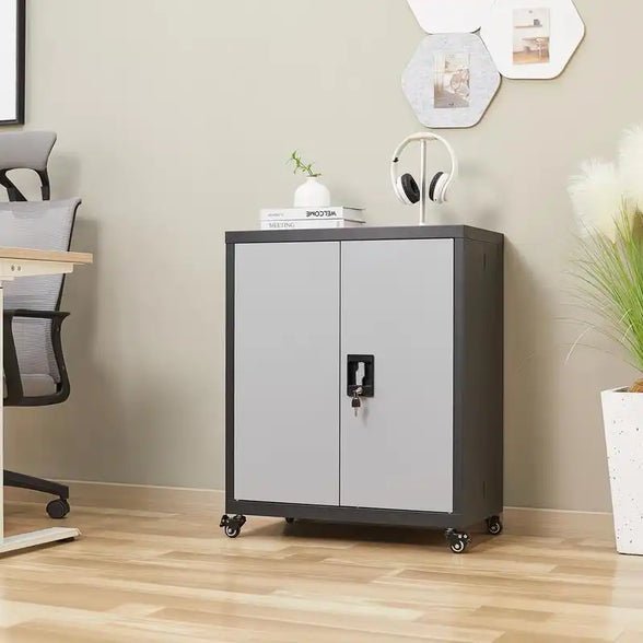 GREATMEET Steel Storage Cabinet with Wheels Suit for Home Office,Metal Cabinet with 1 Adjustable Shelf for Files