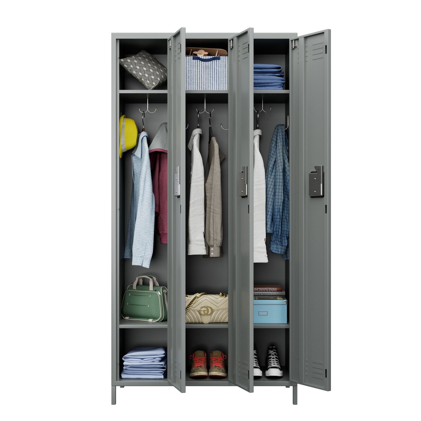 GREATMEET Metal Locker for School Office Gym Home,3 Doors Steel Storage Locker Cabinet for Employees,Industrial Storage Locker with 6 Shelves and 6 Hooks