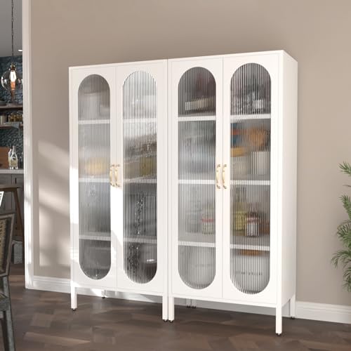 Greatmeet Display Cabinet with Glass Doors,Glass Storage Cabinet with Adjustable Shelves,Steel Kitchen Pantry Cabinet Bookcase