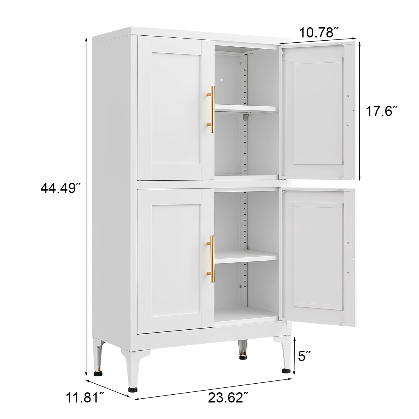 GREATMEET 44.5" White Kitchen Pantry Storage Cabinet, Tall Steel Cabinet Locker for Kitchen, Living Room, Dining Room