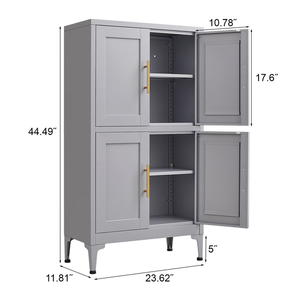 GREATMEET 44.5" White Kitchen Pantry Storage Cabinet, Tall Steel Cabinet Locker for Kitchen, Living Room, Dining Room