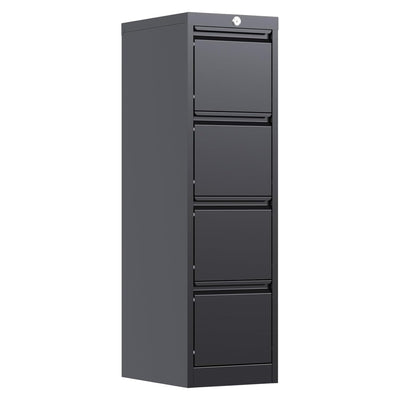 GREATMEET 4 Drawer File Cabinet, 4 Drawer Metal File Cabinet with Lock, Locking Black File Cabinets for Home Office A4 Letter/Legal Size