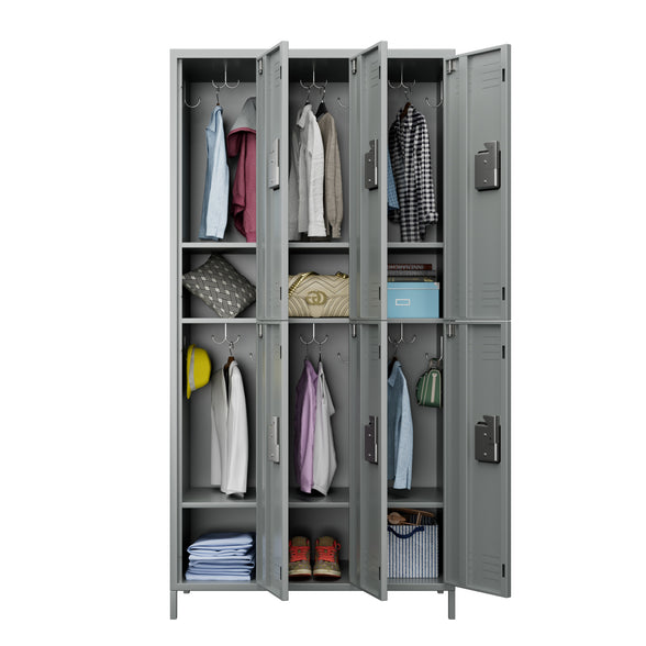 GREATMEET Metal Lockers for Employees School Office Gym Home lockers Storage,6 Doors Metal Storage Locker Cabinet with 6 Shelves and 12 Hooks