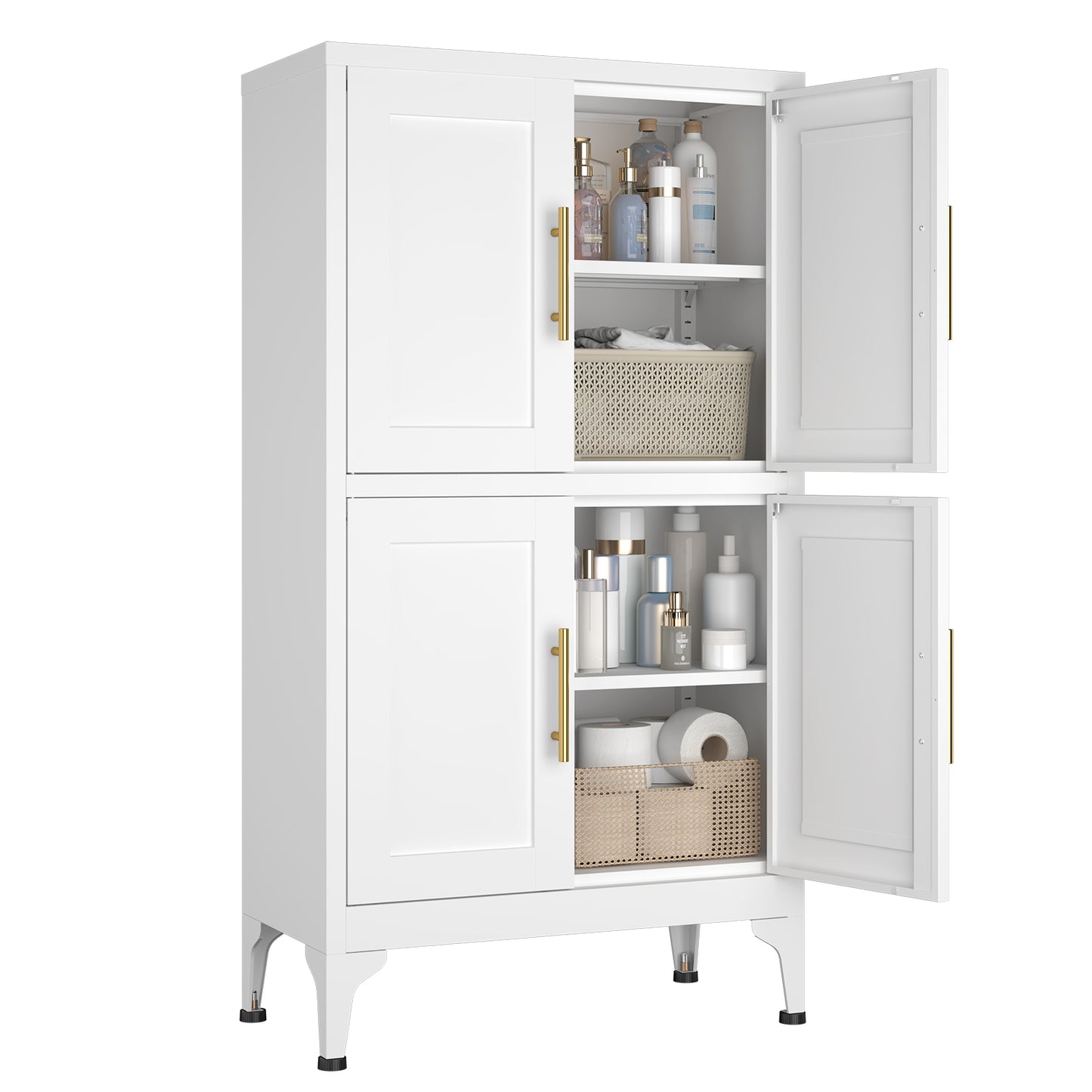 GREATMEET 44.5" White Kitchen Pantry Storage Cabinet, Tall Steel Cabinet Locker for Kitchen, Living Room, Dining Room