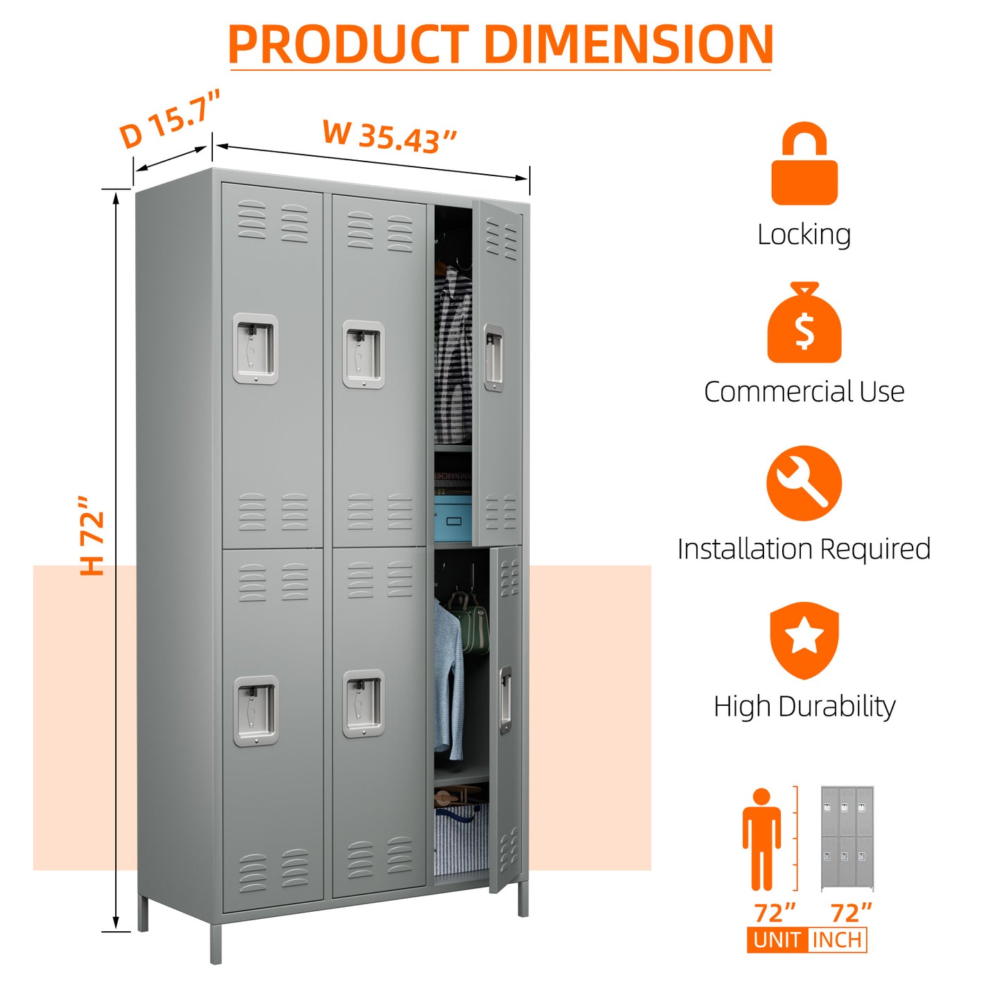 GREATMEET Metal Lockers for Employees School Office Gym Home lockers Storage,6 Doors Metal Storage Locker Cabinet with 6 Shelves and 12 Hooks