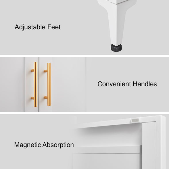 GREATMEET 44.5" White Kitchen Pantry Storage Cabinet, Tall Steel Cabinet Locker for Kitchen, Living Room, Dining Room