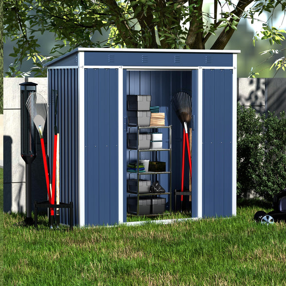 GREATMEET Outdoor Shed Storage, Garden Metal Shed for Yard, Metal Shed with Sliding Door & Lock