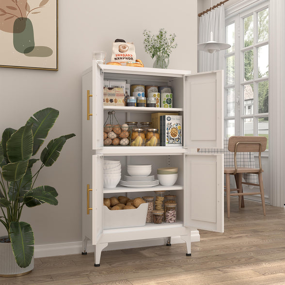 GREATMEET 44.5" White Kitchen Pantry Storage Cabinet, Tall Steel Cabinet Locker for Kitchen, Living Room, Dining Room