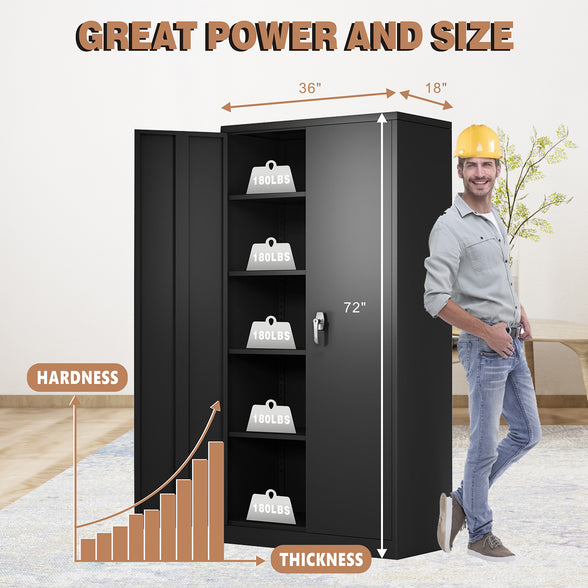 GREATMEET 72'' Metal Storage Cabinet with 4 Adjustable Shelves, Steel Utility Locker for Home,Garage,Office