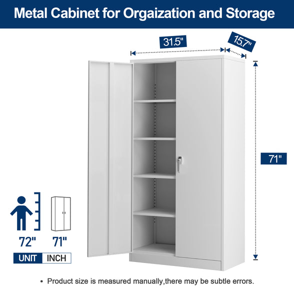 GREATMEET 72'' Metal Storage Cabinet with 4 Adjustable Shelves, Steel Utility Locker for Home,Garage,Office